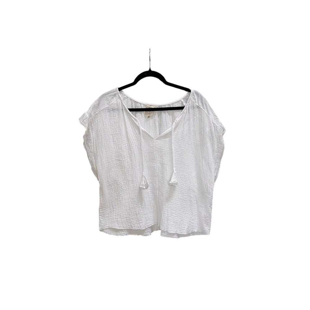 Joie White Cotton Gauze Peasant Blouse Cap Sleeve V-Neck Tie Top Womens Large